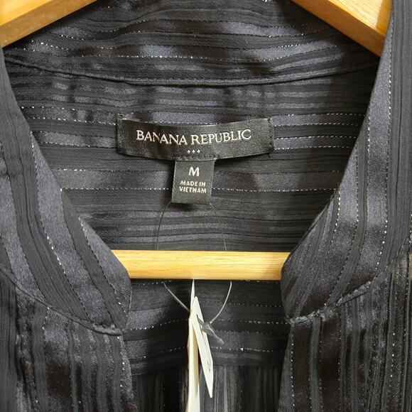 NWT Banana Republic Black Striped Sheer Blouse M Dark Romantic Whimsigoth Witchy - Picture 5 of 11